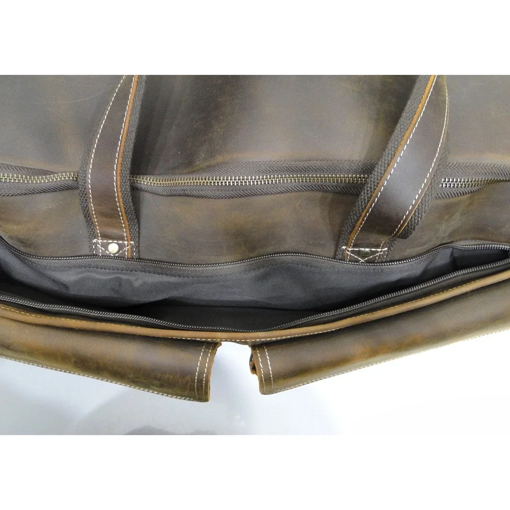 Polare Mens Full Grain Leather Duffel Bag Weekender Travel Luggage Brown Vintage